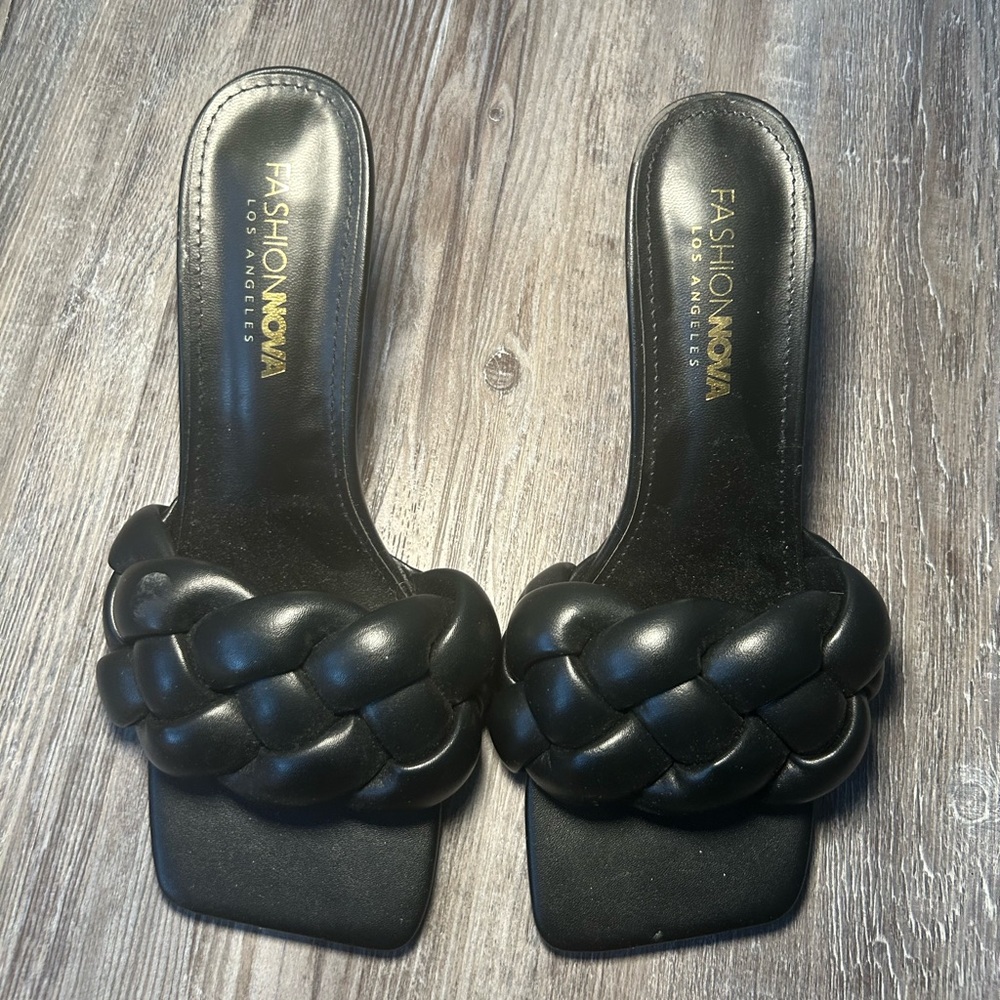 Fashion Nova Black Mules with Braided Design